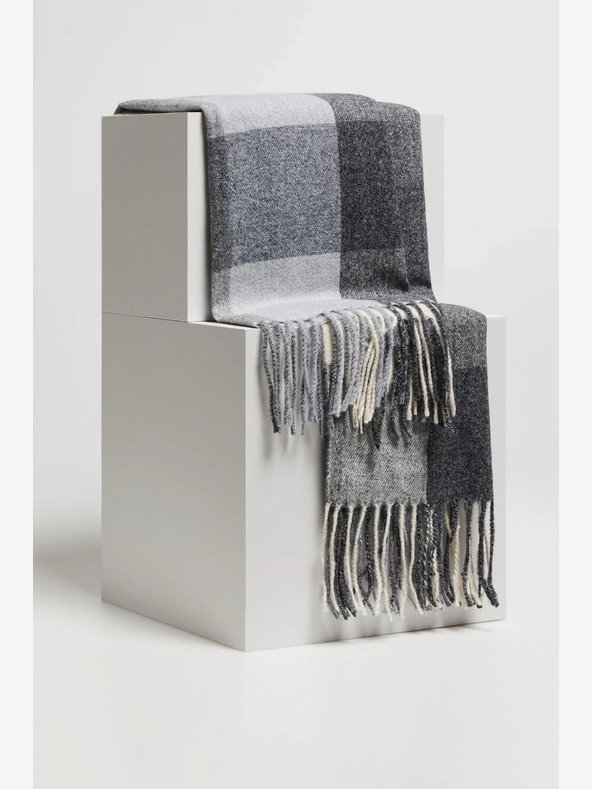 Moodo Бяло-сив кариран дамски шал Moodo