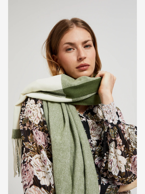 Moodo Бяло-зелен дамски шал Moodo