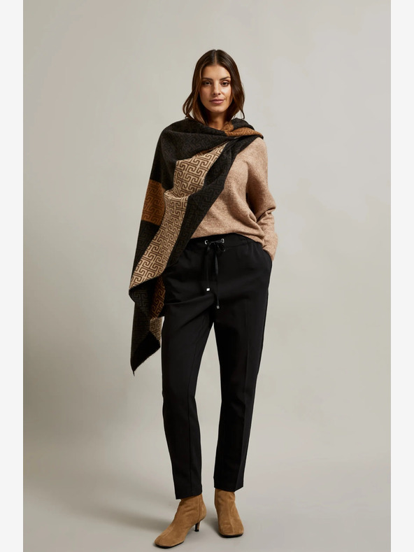 Moodo Кафяво-черен шарен дамски шал Moodo