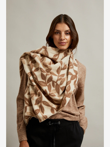 Moodo Кафяв и бежов дамски шарен шал Moodo