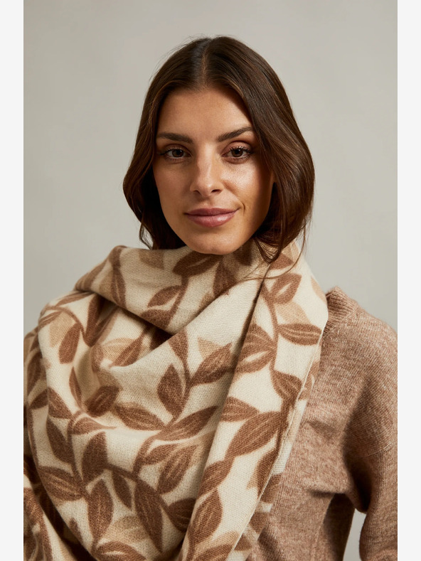 Moodo Кафяв и бежов дамски шарен шал Moodo
