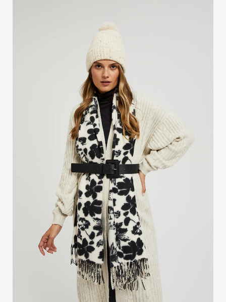 Moodo Черно-бял дамски шал на цветя Moodo