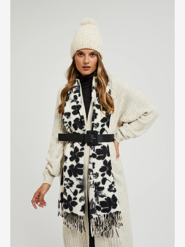 Moodo Черно-бял дамски шал на цветя Moodo