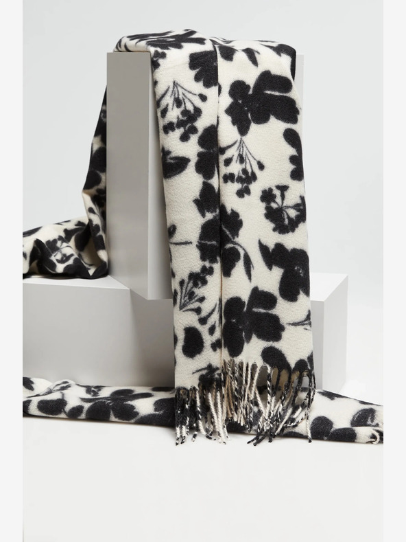 Moodo Черно-бял дамски шал на цветя Moodo