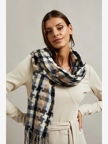 Moodo Кафяво-сив дамски кариран шал Moodo