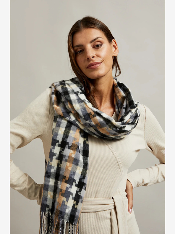 Moodo Кафяво-сив дамски кариран шал Moodo