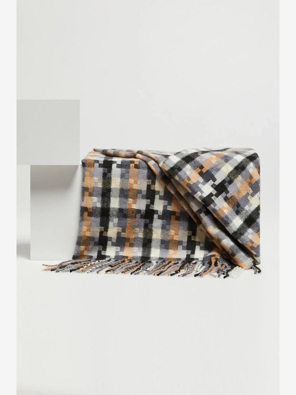 Moodo Кафяво-сив дамски кариран шал Moodo