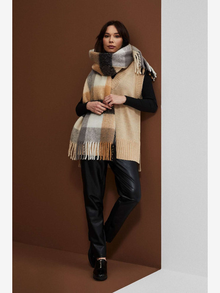 Moodo Дамски кариран шал в черно и бежово Moodo