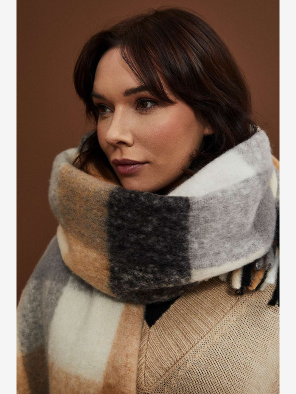 Moodo Дамски кариран шал в черно и бежово Moodo