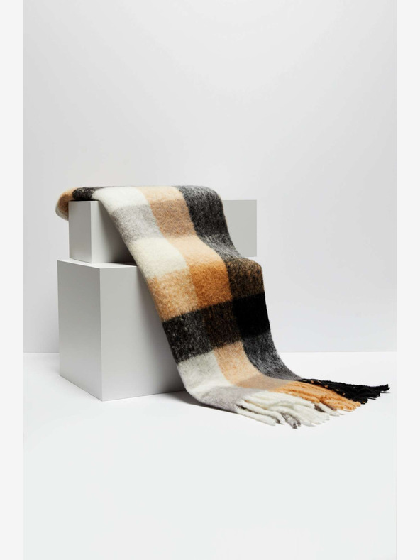 Moodo Дамски кариран шал в черно и бежово Moodo