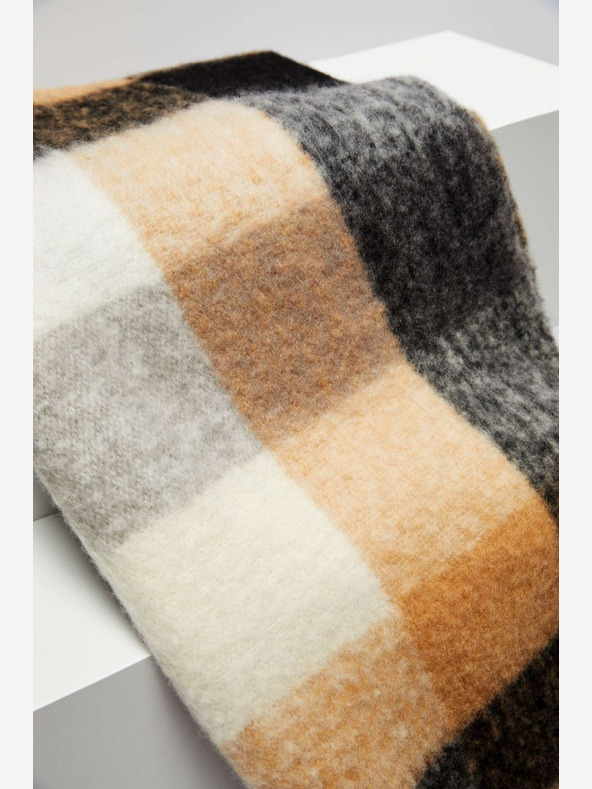 Moodo Дамски кариран шал в черно и бежово Moodo