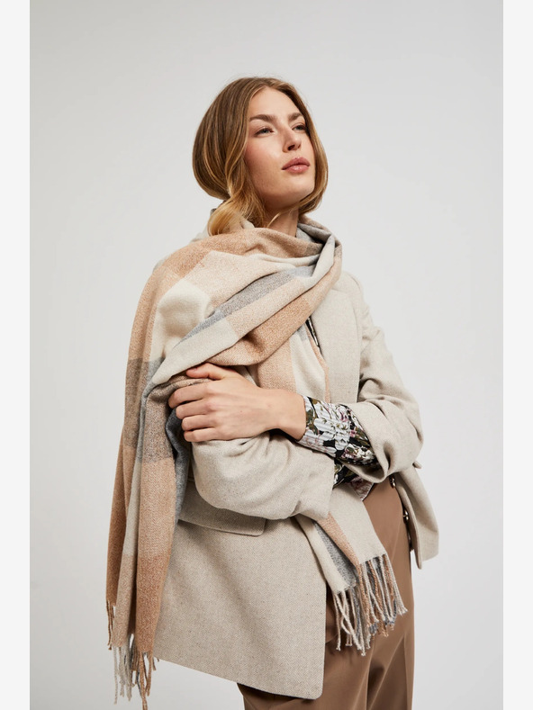 Moodo Сив и бежов кариран шал за жени Moodo