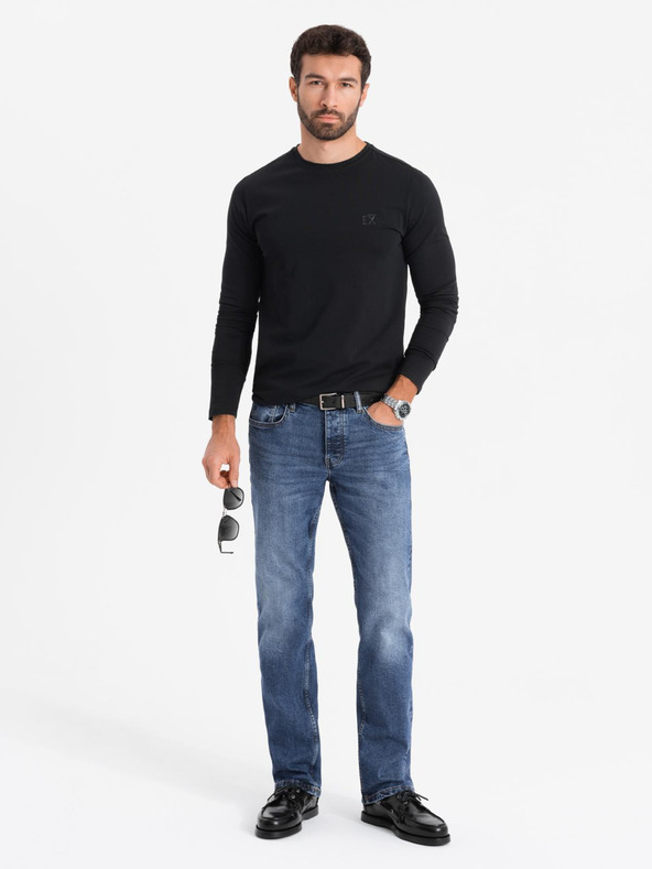 Ombre Clothing Мъжка тениска SLIM FIT с дълъг ръкав и V-образно деколте, с еластан и щампа черно Ombre Clothing