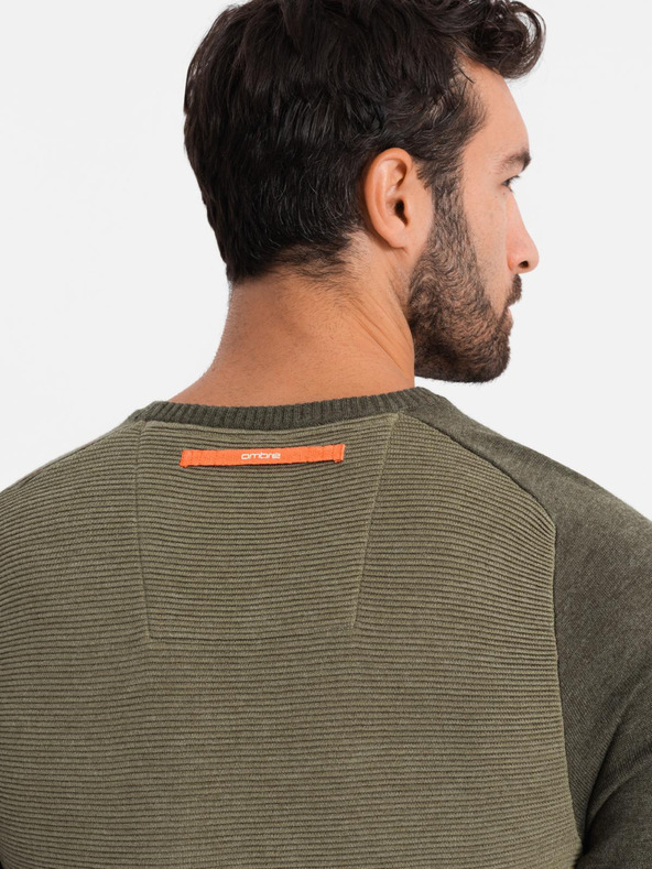 Ombre Clothing Мъжки трикотажен пуловер RELAXED FIT с десен зелен Ombre Clothing