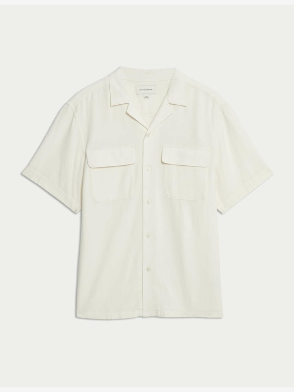 Marks & Spencer Малко бяла риза с кубинска яка от ленена смес Marks & Spencer