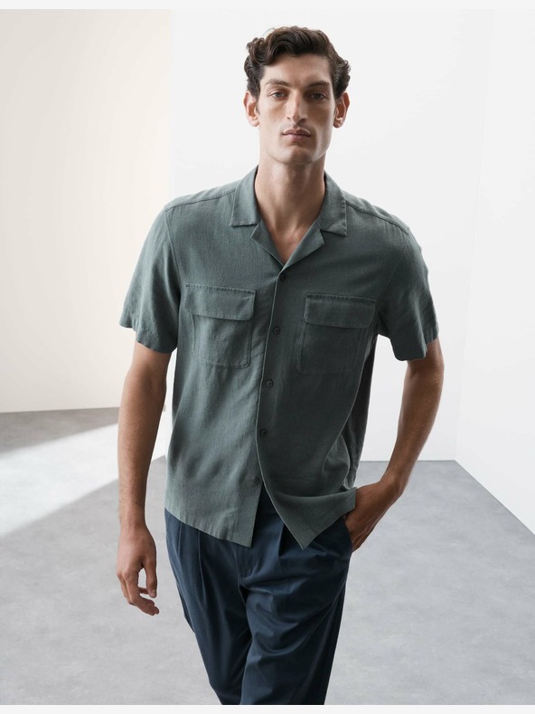 Marks & Spencer Сива риза с кубинска яка от ленена смес Marks & Spencer