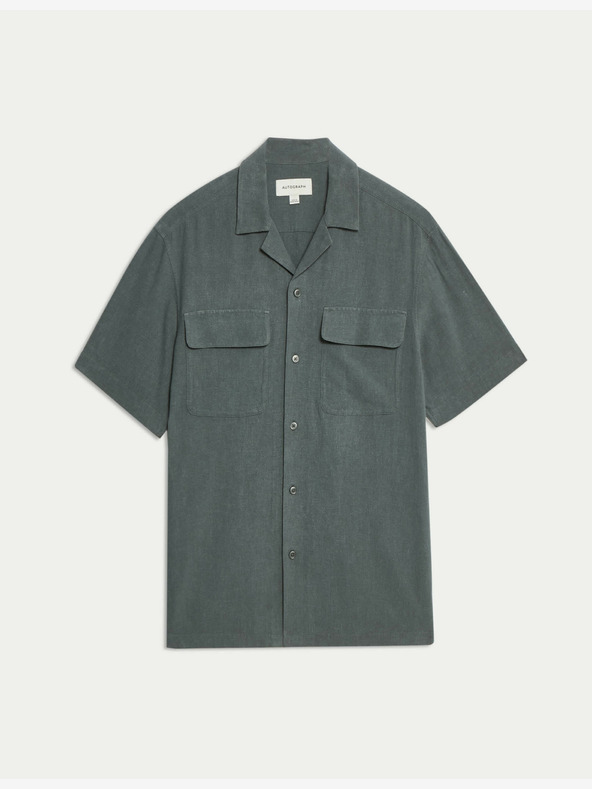 Marks & Spencer Сива риза с кубинска яка от ленена смес Marks & Spencer