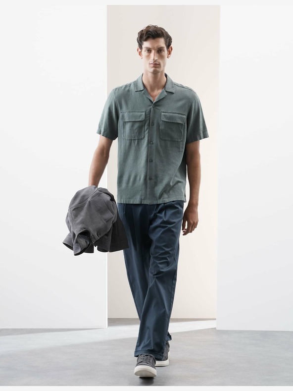 Marks & Spencer Сива риза с кубинска яка от ленена смес Marks & Spencer