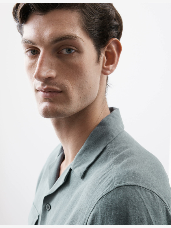 Marks & Spencer Сива риза с кубинска яка от ленена смес Marks & Spencer