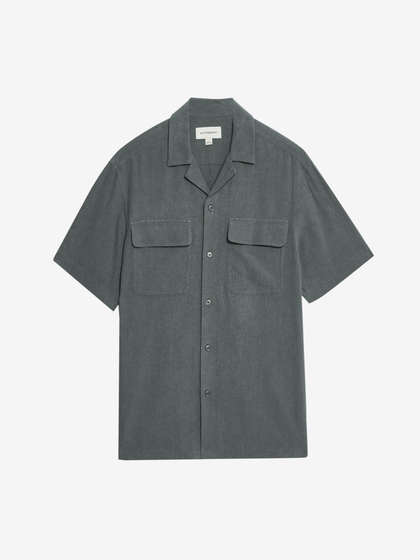 Marks & Spencer Сива риза с кубинска яка от ленена смес Marks & Spencer