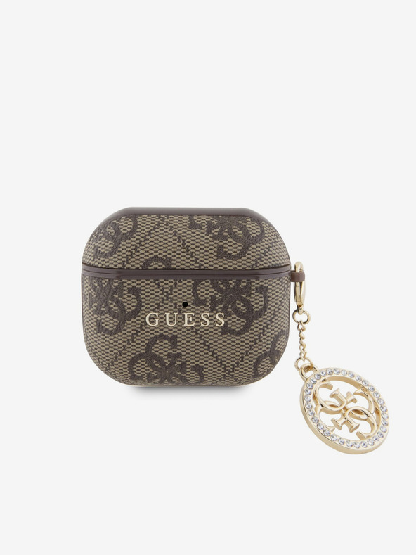 Guess Guess 4G Script PC/PU калъф с чар за AirPods 3 кафяв