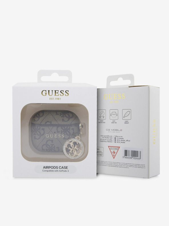 Guess Guess 4G Script PC/PU калъф с чар за AirPods 3 кафяв