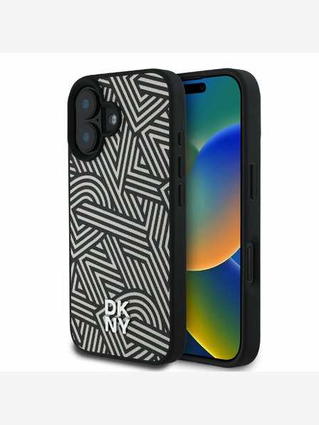 DKNY DKNY PU кожа с кръстосана шарка Magsafe заден капак за iPhone 16 слонова кост