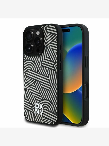 DKNY DKNY PU кожа Crosswalk Pattern Magsafe заден капак за iPhone 16 Pro слонова кост