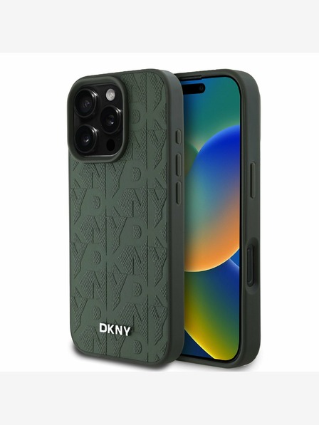DKNY DKNY PU кожен заден капак с мрежест десен за iPhone 16 Pro Max зелен