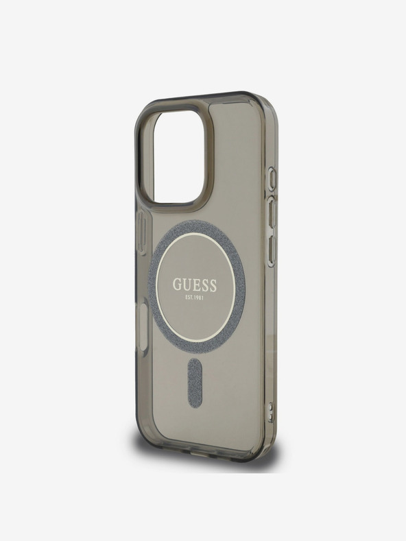 Guess Guess IML пръстен с брокат MagSafe заден капак за iPhone 16 Pro черен