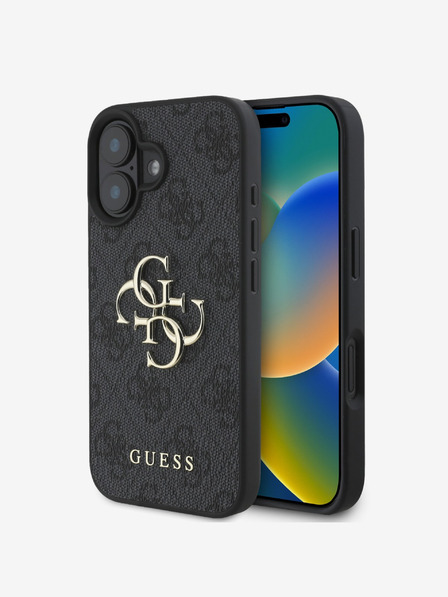 Guess Guess PU 4G метално лого заден капак за iPhone 16 сив
