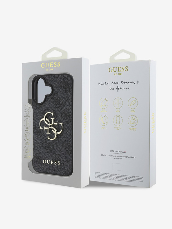 Guess Guess PU 4G метално лого заден капак за iPhone 16 сив