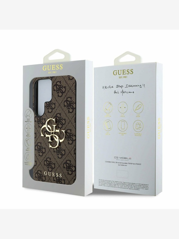 Guess PU 4G Metal Logo Zadní Kryt pro Samsung Galaxy S25 Ultra Brown Калъф за телефон