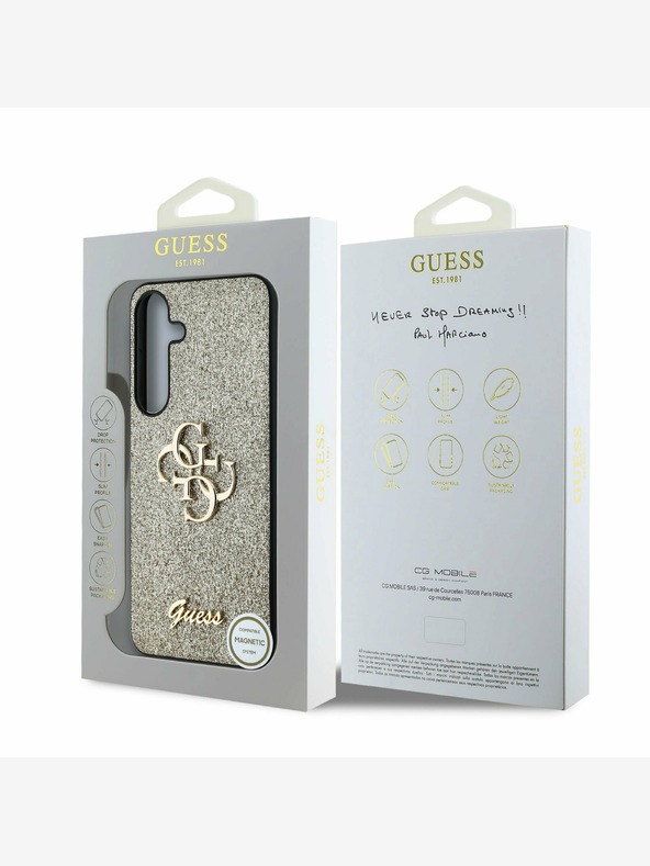 Guess Guess PU Fixed Glitter 4G Metal Logo Back Cover за Samsung Galaxy S25 Gold