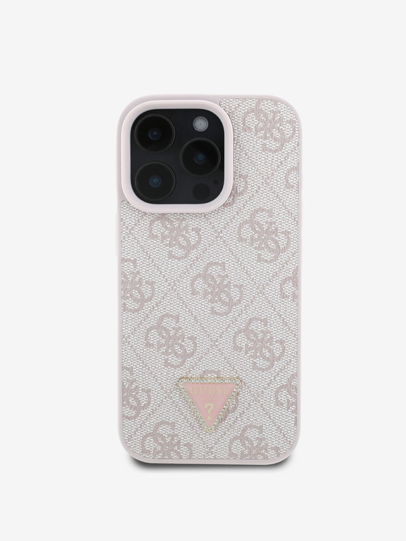 Guess Guess PU 4G Strass Triangle Metal Logo Back Cover за iPhone 16 Pro Pink