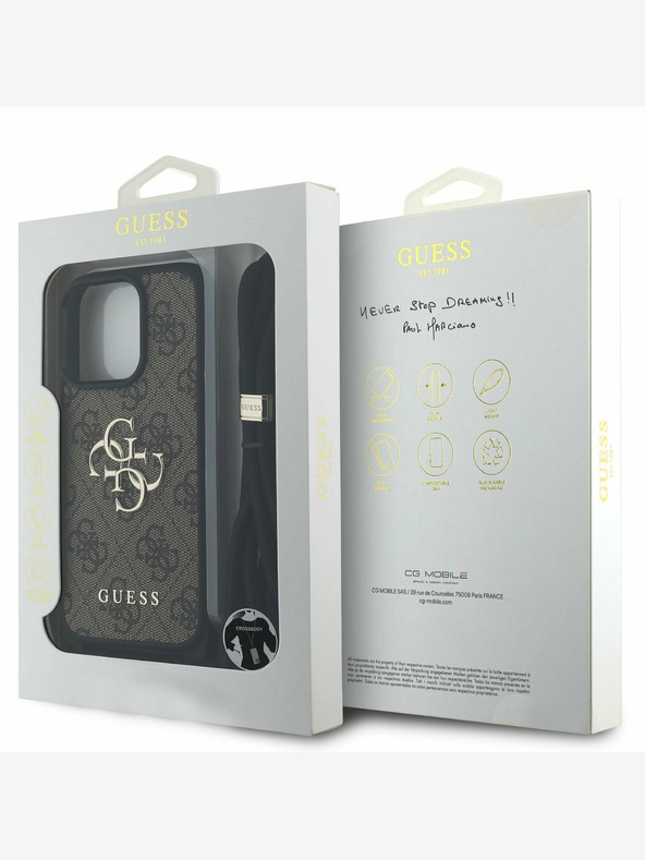 Guess Guess PU PU 4G Метално лого Каишка за кръст за iPhone 15 Pro Max Brown