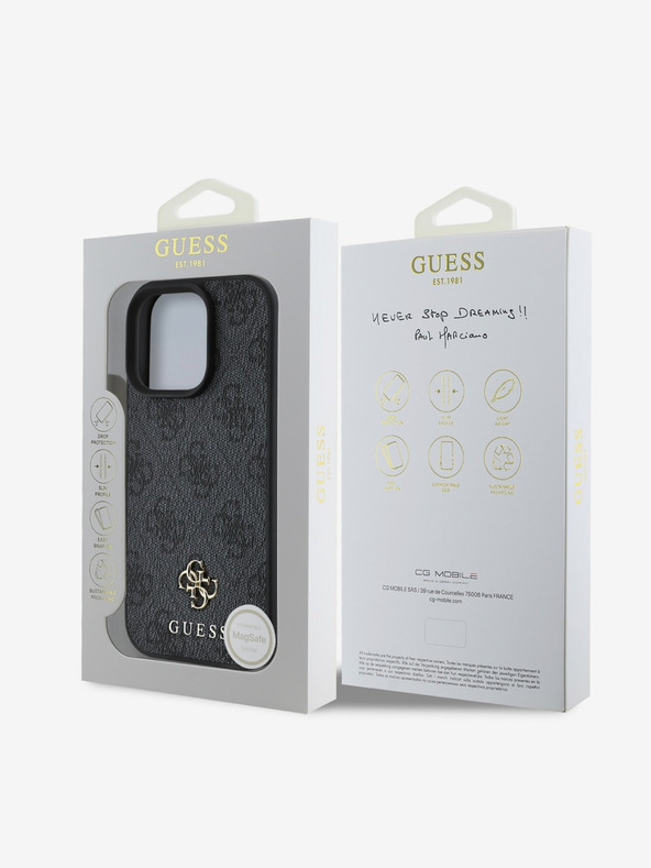 Guess Guess PU 4G Малък метален капак с лого MagSafe за iPhone 16 Pro Max Grey