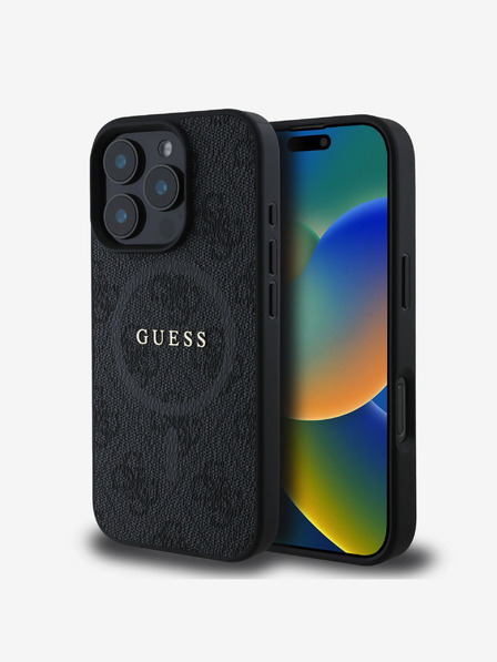 Guess PU Leather 4G Colored Ring MagSafe Zadní Kryt pro iPhone 16 Pro Max Black Калъф за телефон
