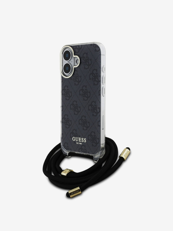Guess Guess IML 4G Печатен заден капак с каишка за кръст за iPhone 16 Black