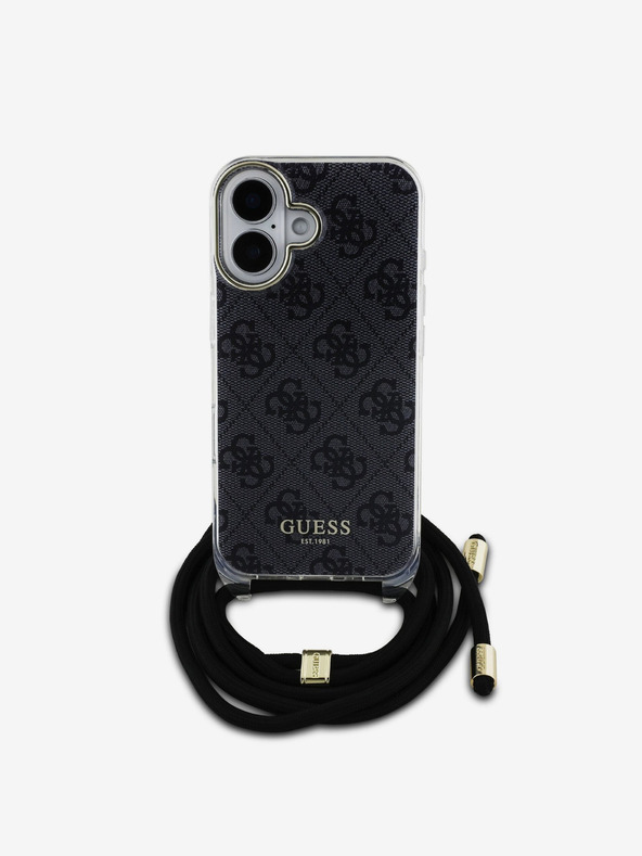 Guess Guess IML 4G Печатен заден капак с каишка за кръст за iPhone 16 Black