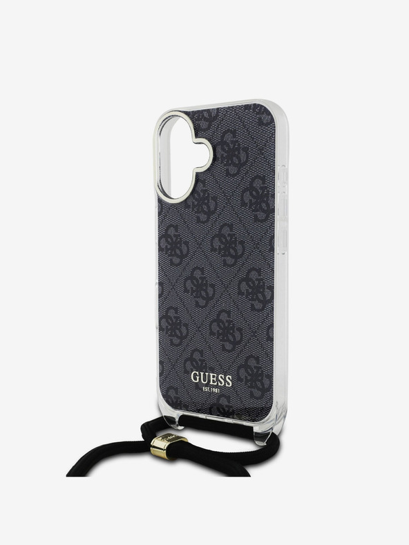 Guess Guess IML 4G Печатен заден капак с каишка за кръст за iPhone 16 Black