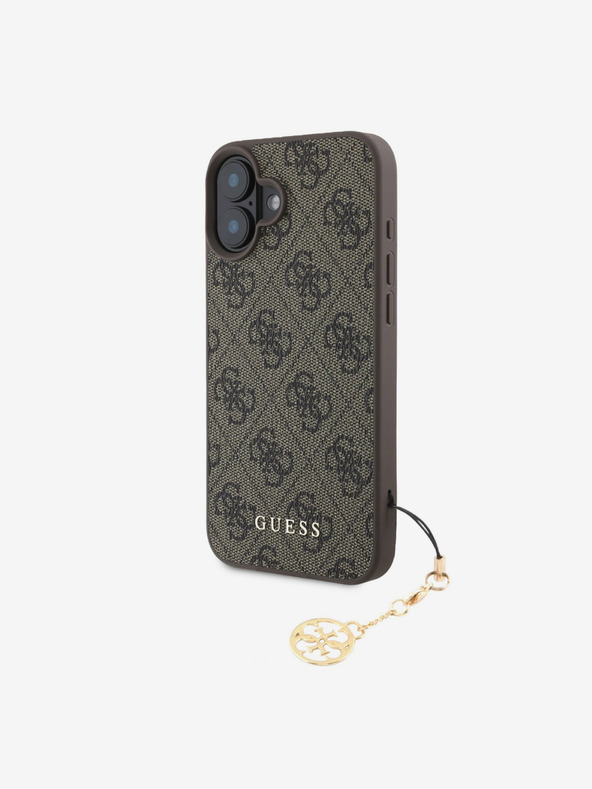 Guess Guess Заден капак 4G с чар за iPhone 16, тон върху тон, кафяв