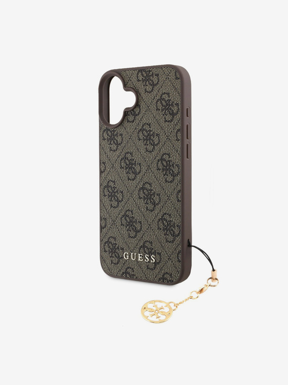Guess Guess Заден капак 4G с чар за iPhone 16, тон върху тон, кафяв