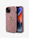 Guess PU Fixed Glitter 4G Metal Logo Zadní Kryt pro iPhone 15 Pink Калъф за телефон