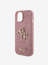 Guess PU Fixed Glitter 4G Metal Logo Zadní Kryt pro iPhone 15 Pink Калъф за телефон