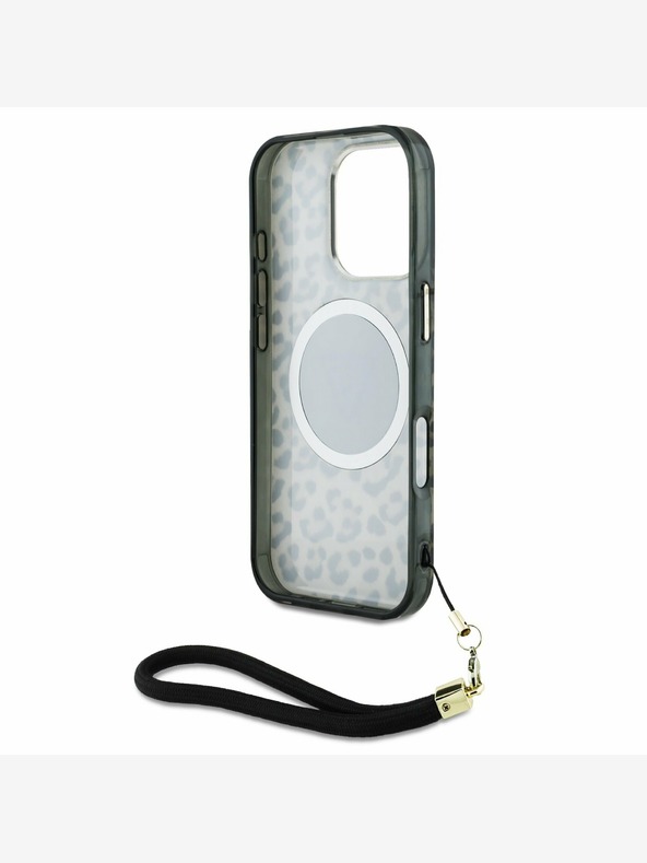 Guess Guess IML Leopard Triangle Logo Strap MagSafe заден капак за iPhone 16 Pro Max Brown