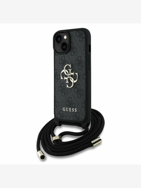 Guess Guess PU 4G Метално лого за кръст с каишка на гърба за iPhone 15 Black
