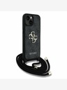Guess Guess PU 4G Метално лого за кръст с каишка на гърба за iPhone 15 Black