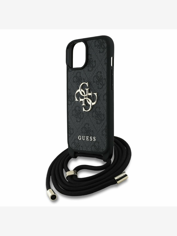 Guess Guess PU 4G Метално лого за кръст с каишка на гърба за iPhone 15 Black