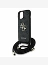 Guess Guess PU 4G Метално лого за кръст с каишка на гърба за iPhone 15 Black